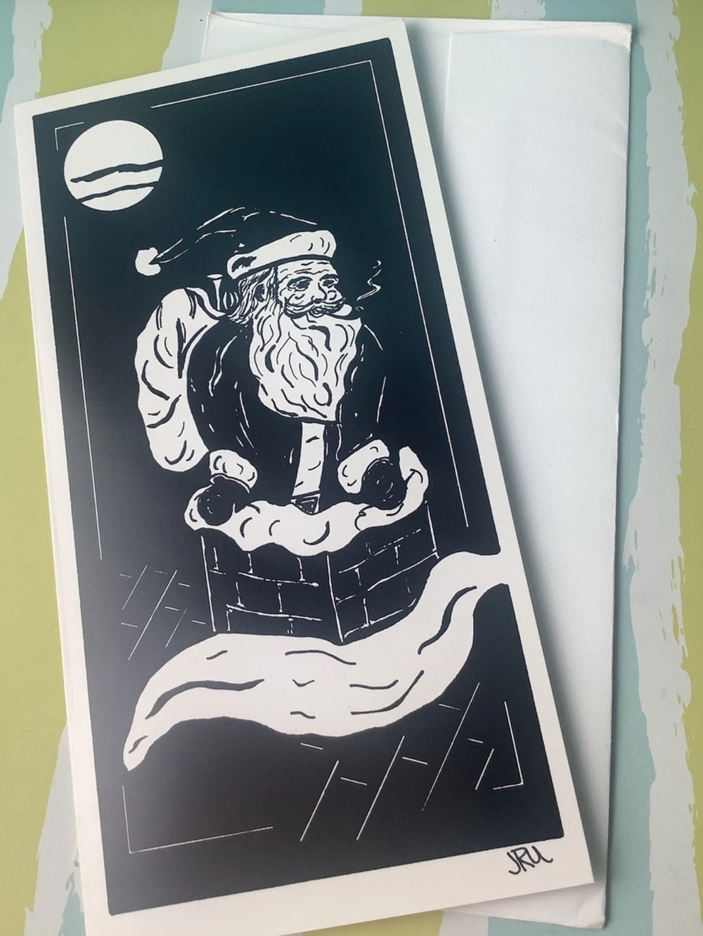 Vintage Christmas Santa Blank Litho In USA Ulrich Design Christmas Card Unused